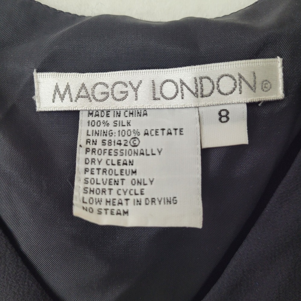Maggy London Dress Womens 8 Black Beaded Ruffled Tiered V Neck Sleeveless Formal - Picture 8 of 14